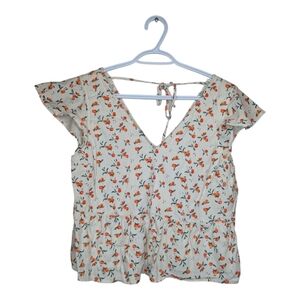 Abercrombie & Fitch Women's XS Peplum Blouse - Peach Print V-Neck Flutter Sleeve